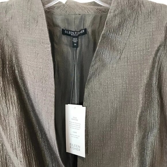 NWT Eileen Fisher Women Plus Size 3X Silver Gray Silk Jacquard Blazer Jacket NEW - Picture 2 of 3